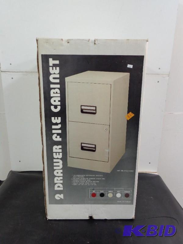 lot 134 image: 2 Drawer File Cabinet New in Box Red In Color...