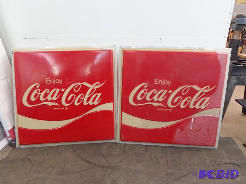 lot 26 image: 2 Vintage Coca-Cola Signs 4 x 4 Signs do ha...