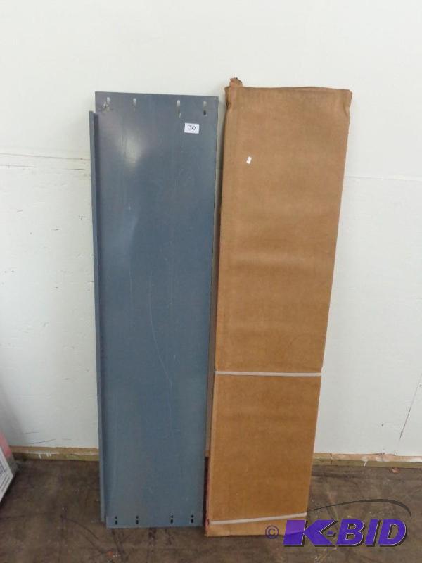lot 30 image: 2 Gray Metal Shelves 59" L x 14.5" ...
