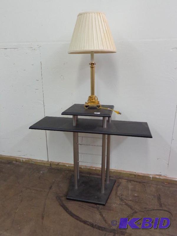 lot 5 image: Brass Lamp and Stand 3 Way Lamp White Pleated...