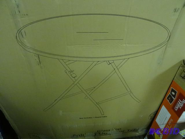 lot 163 image: Glass Top Folding Outside Table. Store Return...