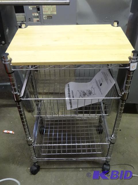 lot 17 image: Wire Mobil Cart with 2 Wire Baskets Chrome WS...