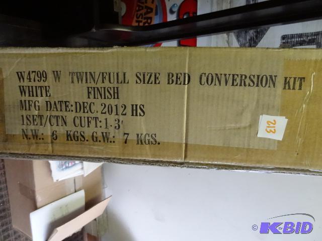 lot 213 image: Twin Full Size Bed Conversion Kit White Finis...