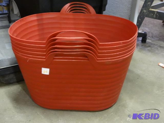 lot 24 image: 6-Red RubberPlastic Carrying Totes with Hand...