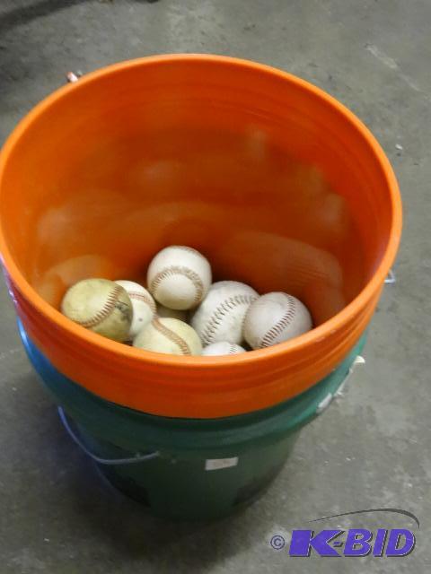lot 58 image: 2-5Gal. Buckets and 15 Baseballs, 2 Softballs...