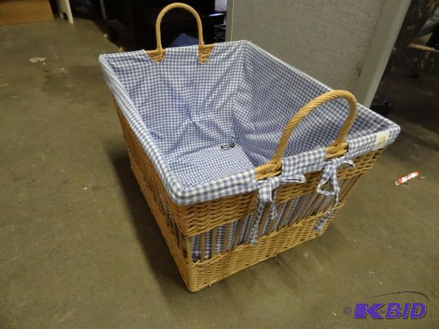 lot 59 image: Basket with Blue & White Checker Fabric I...
