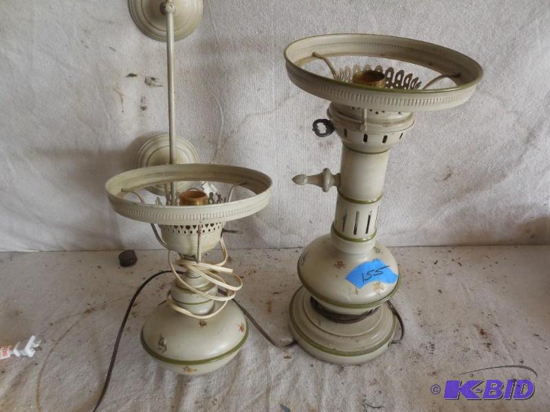 lot 155 image: Old matching lamps, one tall and one mounts t...