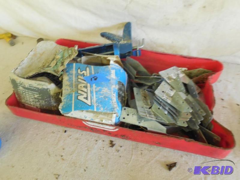 lot 18 image: Lot of galvanized nails, straps, and chalking...