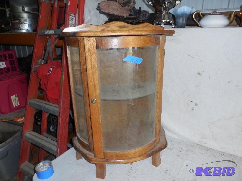 lot 187 image: Oak Display cabinet with glass shelves Measur...
