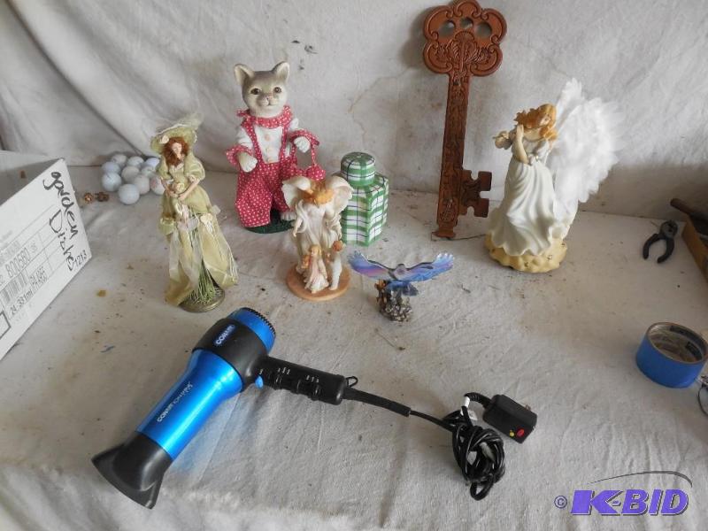 lot 197 image: Lot of misc including Hair dryer, figurines ...