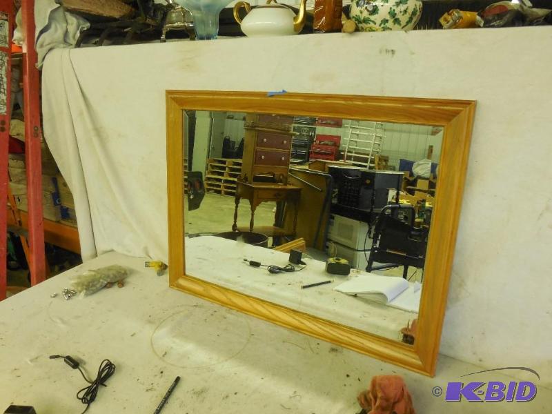lot 37 image: 32 x 24 Oak frame mirror....