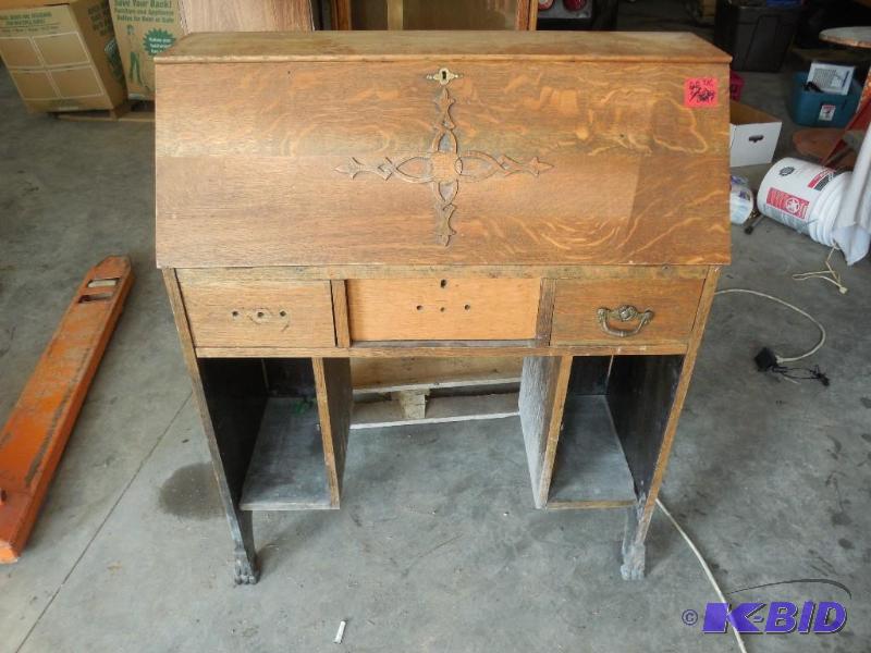 lot 72 image: Old wood desk 34" x 41" x 14"...