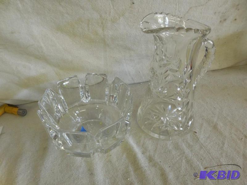 Glass pitcher and bowl...