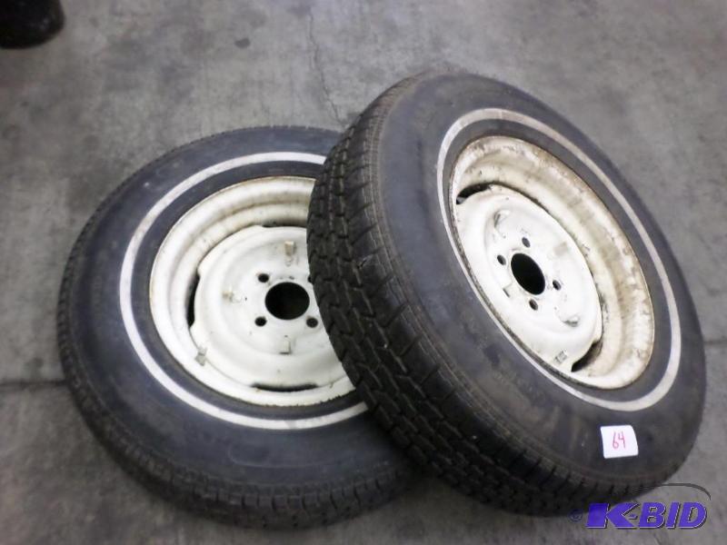 lot 64 image: (2) P1858013 Tires With 4-Lug Steel Rims, G...