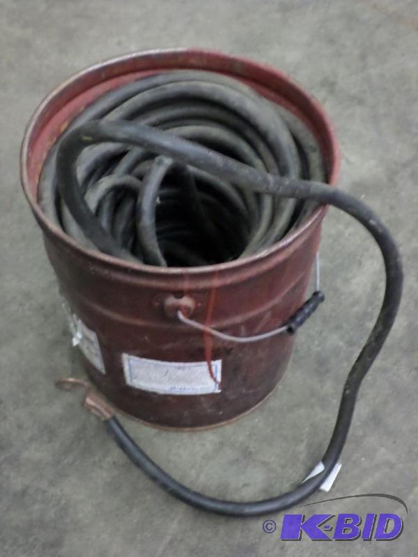 lot 80 image: Bucket With Heavy Duty 60ft Welding Cable...