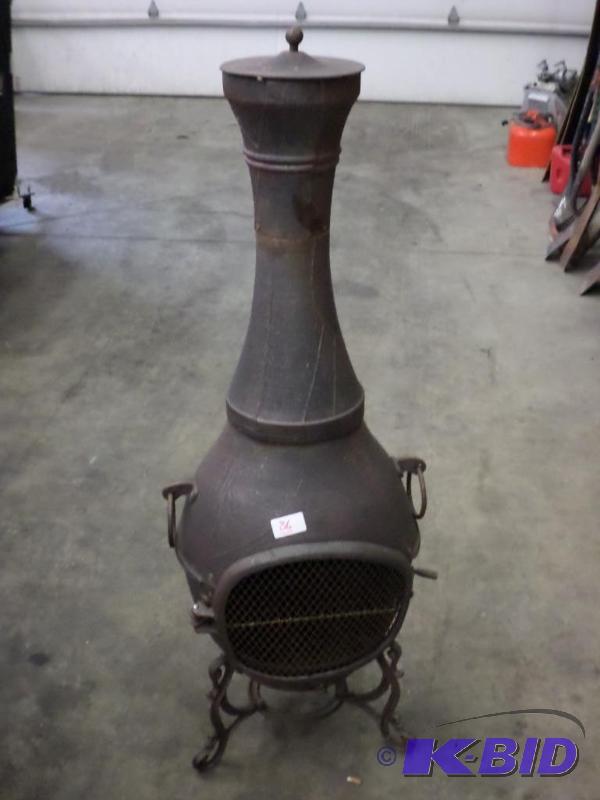 lot 86 image: Nice Cast Iron Outdoor Cooking Chimnea With A...