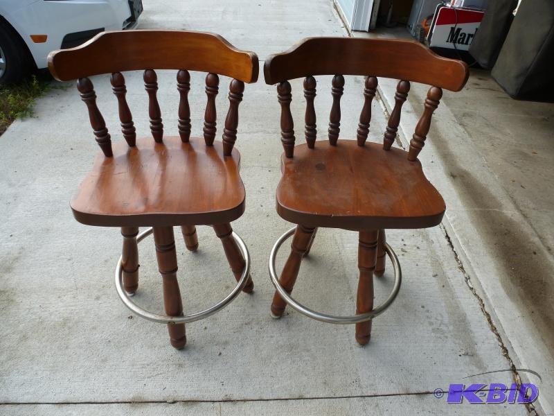 lot 14 image: Wood Bar stools 30" high swivel bar sto...