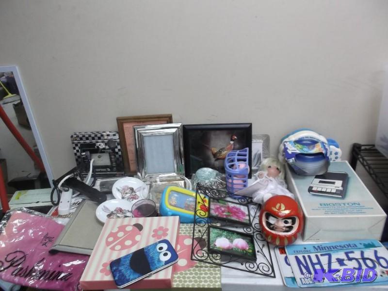 Dark Blue Bin Filled Items, Some Decor, Frame...