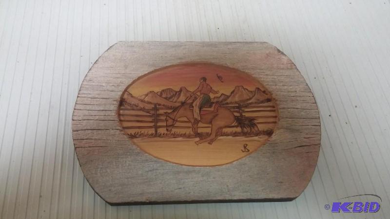 Vintage Wood Burned Art Work-Horse...