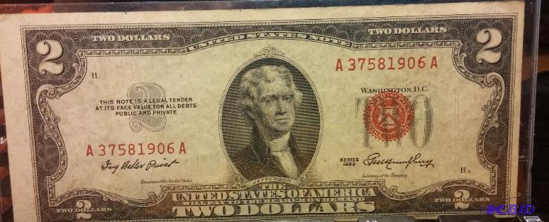 1953 Red Seal Two Dollar Bill...