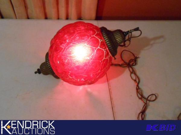 lot 102 image: Mid Century Hobnail Red Globe Hanging light