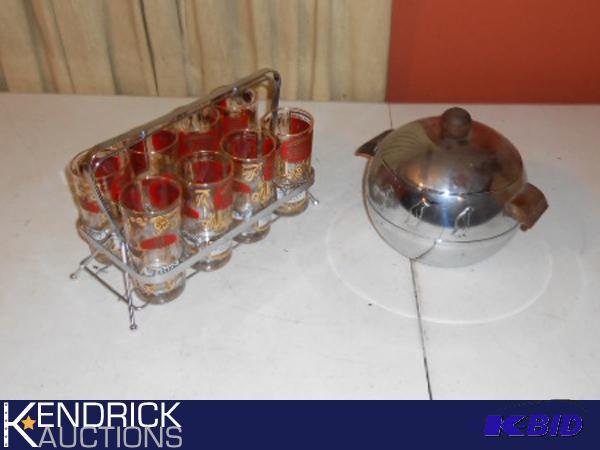 lot 113 image: Mid Century 8 Glass Metal Cocktail Server and Ice Bucket