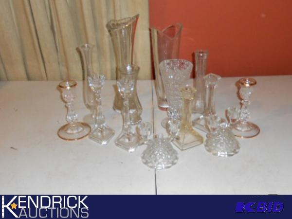 lot 116 image: Lot of Vintage Glass Vases and Candle Holders