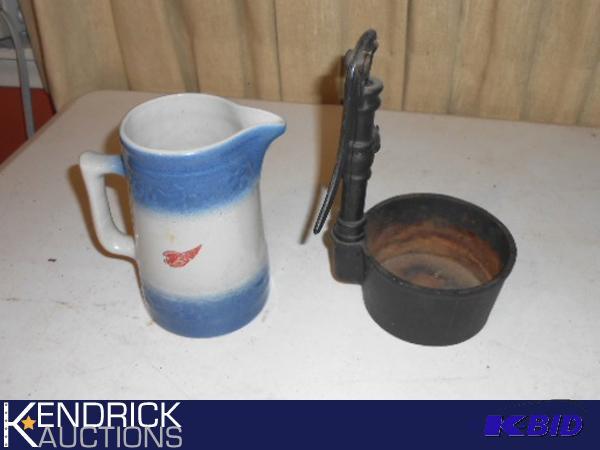 lot 144 image: Collectible Small Red Wing Pitcher, and Small Cast Iron Pump