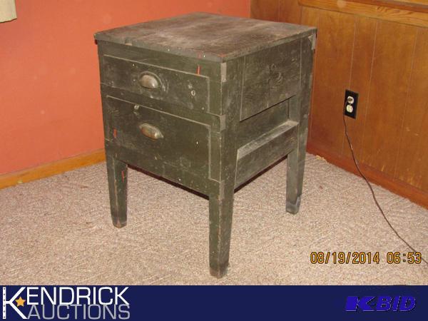 lot 18 image: Vintage Solid Wood 2 Drawer Utility Table