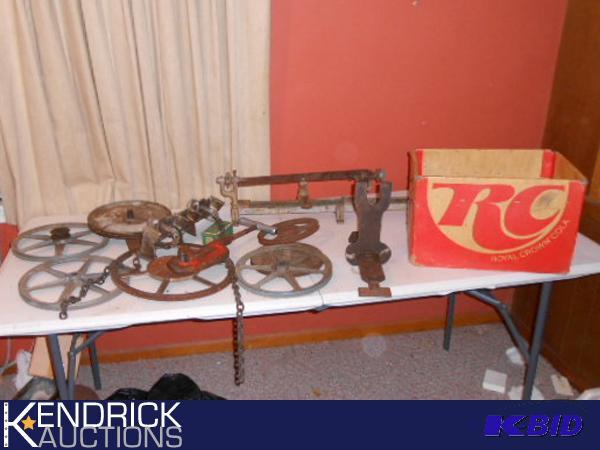 lot 188 image: RC Cola Box Full of Tools, Pulleys and other Steampunk Type Items