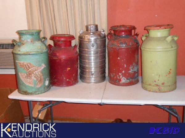 lot 199 image: Lot of Vintage Metal Milk Jugs