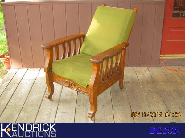 lot 2 image: Antique Hand Carved Wood Reclining Chair