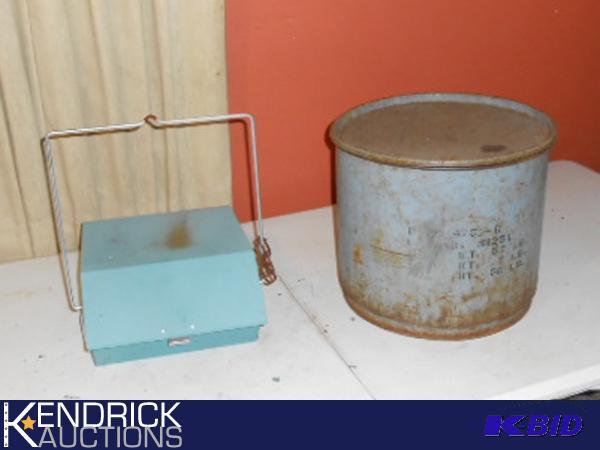 lot 201 image: Vintage Metal Birdhouse and Covered Tin