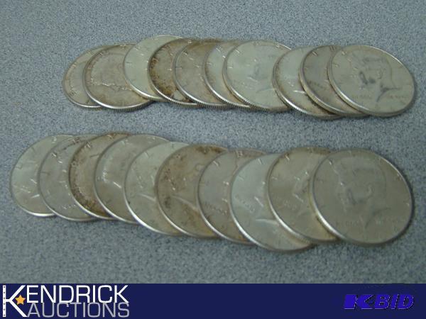 lot 213 image: 20-1964 90% Kennedy Half Dollars