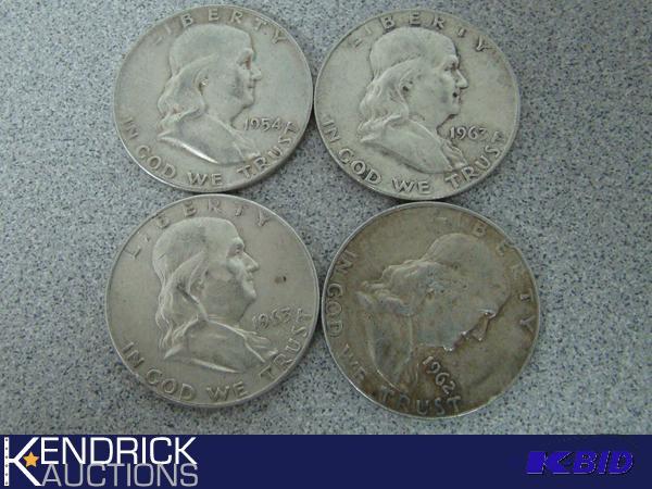 lot 216 image: 4-90% Silver Franklin Half Dollars