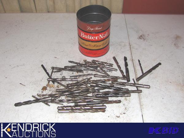 lot 98 image: Lot of Drill Bits in Vintage Butter-Nut Coffee Can