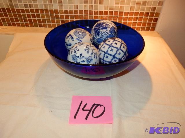 Cobalt blue bowl and balls