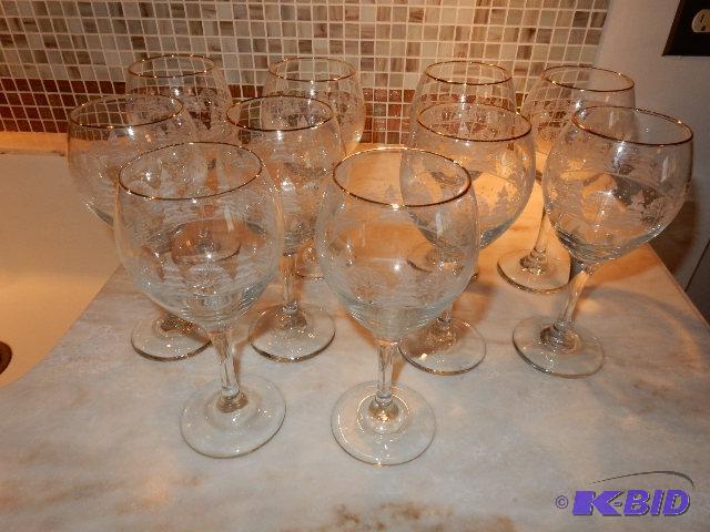 10, Winter Theme Wine Glasses.. Etched glass ...