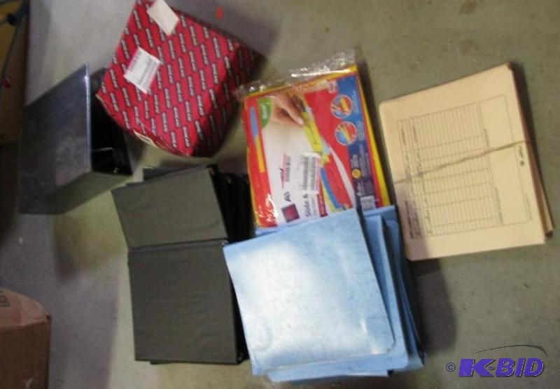 mixed lot of office supplies , binders, file ...