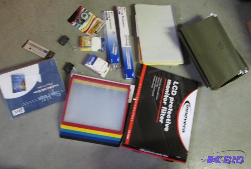 mixed lot of office suppies, hanging folders,...