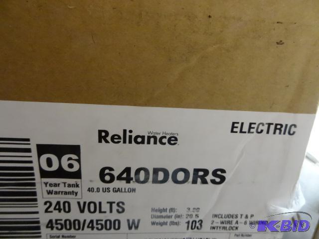 lot 1 image: NEW Reliance Water Heater Model 640DORS, Elec...