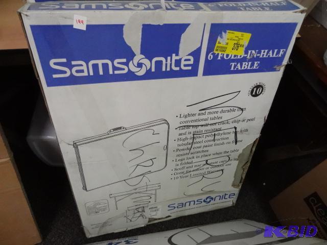 lot 199 image: NEW Samsonite 6 ft Fold In Half Table...