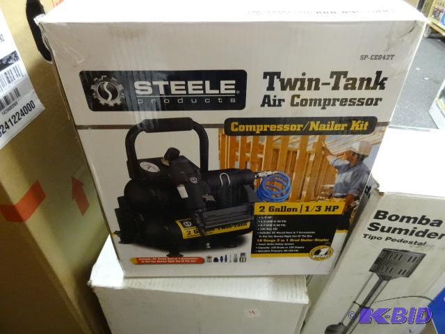 lot 3 image: Steele Twin Tank Air Compressor, 2 gal ,1  3...
