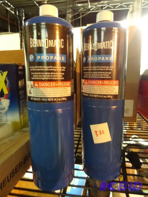lot 321 image: Qty 2 NEW BernzOMatic Propane Canisters, 14.1...
