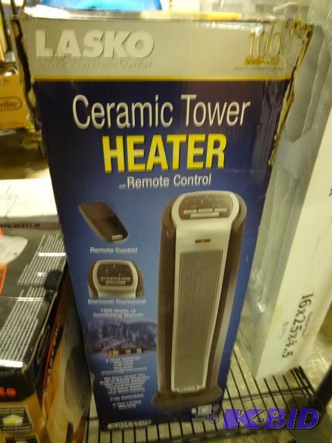 lot 386 image: NEW Lasko Ceramic Heating Tower with Remote C...