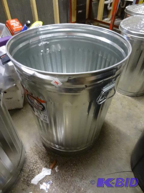 lot 398 image: NEW Behrens 31 Gallon Galvanized Steel Garbag...