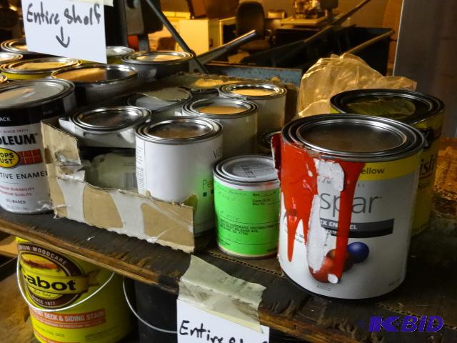lot 474 image: ENTIRE SHELF LOT NEW Misc Paints and Stains q...