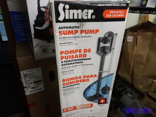 lot 5 image: Appears NEW in Box Simer Automatic Sump Pump....