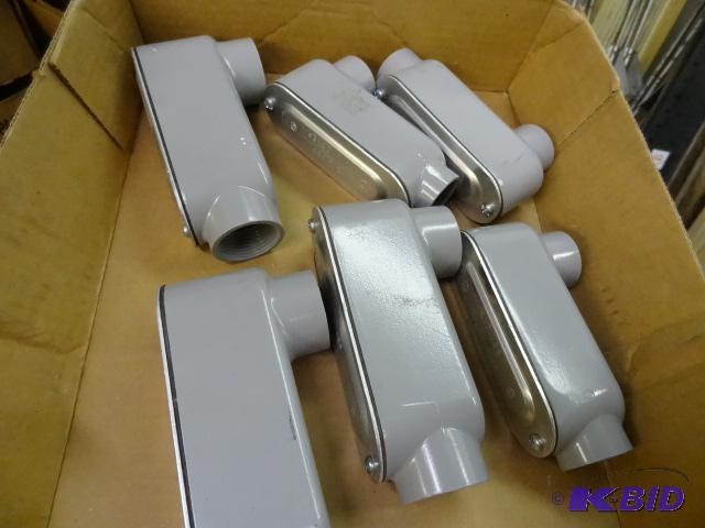 lot 68 image: Qty 6 Metal Conduit Elbows with Removeable Co...