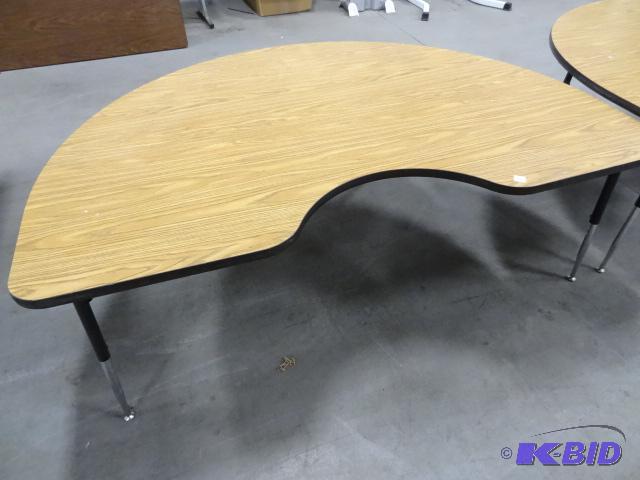 lot 196 image: Half round childrens table with teacher inde...